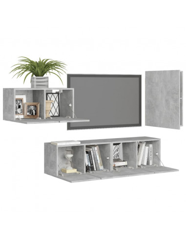 Set di Mobili Porta TV 4 pz Grigio Cemento in Legno Multistrato