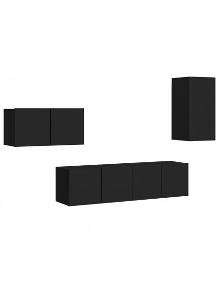 Set di Mobili Porta TV 4 pz Nero in Legno Multistrato
