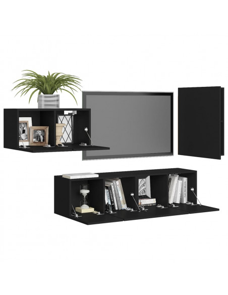 Set di Mobili Porta TV 4 pz Nero in Legno Multistrato