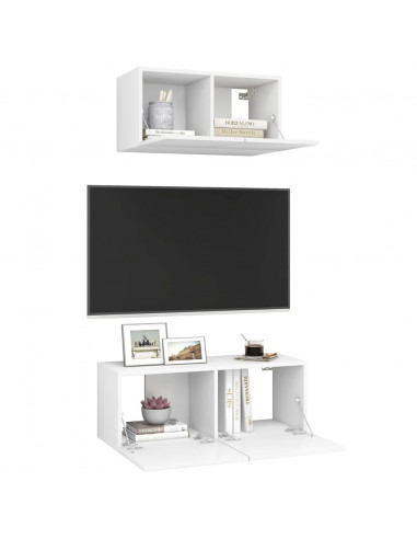 Set Mobili Porta TV 2 pz Bianco in Legno Multistrato