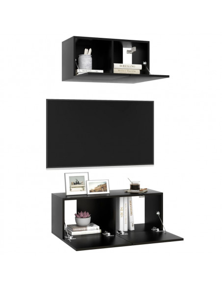 Set di Mobili Porta TV 2 pz Nero in Legno Multistrato