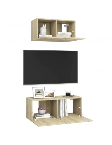 Set di Mobili Porta TV 2 pz Rovere Sonoma in Legno Multistrato