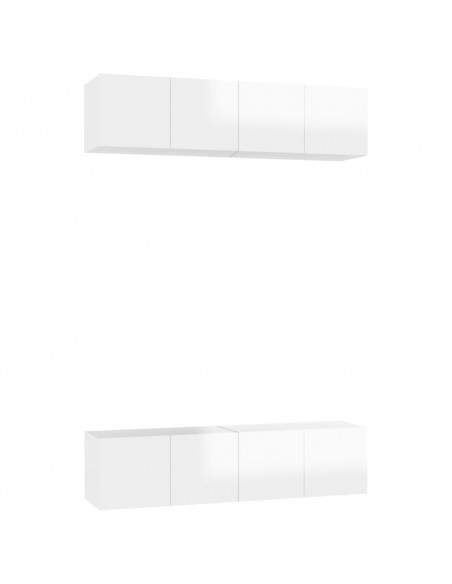Mobili TV 4 pz Bianco Lucido 60x30x30 cm in Legno Multistrato