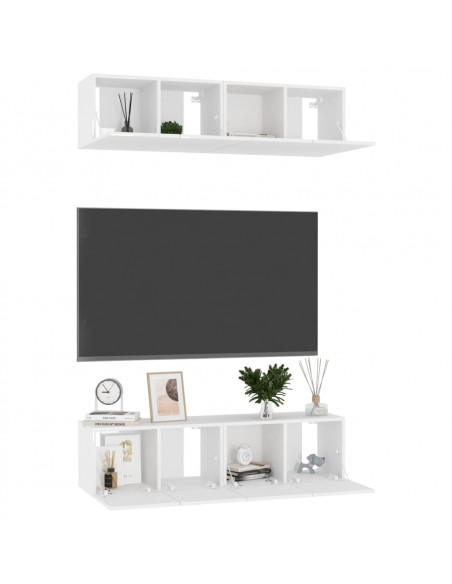 Mobili TV 4 pz Bianco Lucido 60x30x30 cm in Legno Multistrato