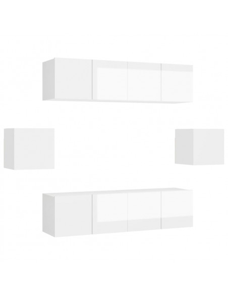 Set di Mobili Porta TV 6 pz Bianco Lucido in Legno Multistrato
