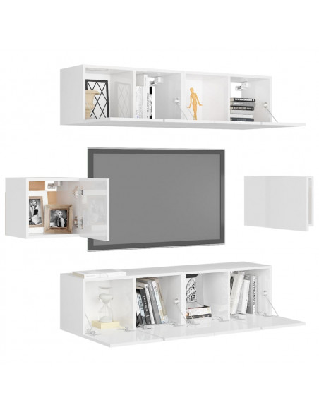 Set di Mobili Porta TV 6 pz Bianco Lucido in Legno Multistrato