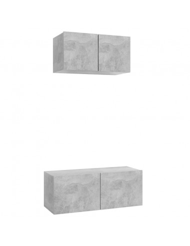 Set di Mobili Porta TV 2 pz Grigio Cemento in Legno Multistrato