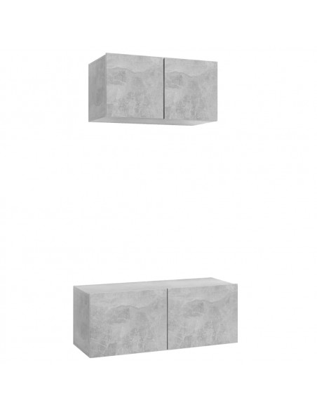 Set di Mobili Porta TV 2 pz Grigio Cemento in Legno Multistrato