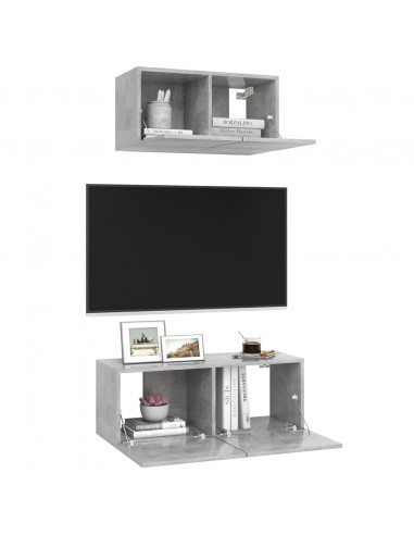 Set di Mobili Porta TV 2 pz Grigio Cemento in Legno Multistrato