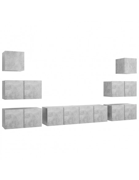 Set di Mobili Porta TV 8 pz Grigio Cemento in Legno Multistrato