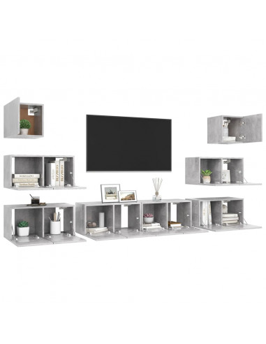 Set di Mobili Porta TV 8 pz Grigio Cemento in Legno Multistrato