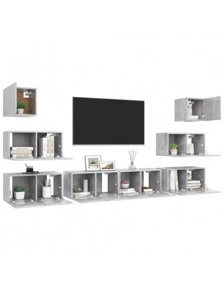 Set di Mobili Porta TV 8 pz Grigio Cemento in Legno Multistrato