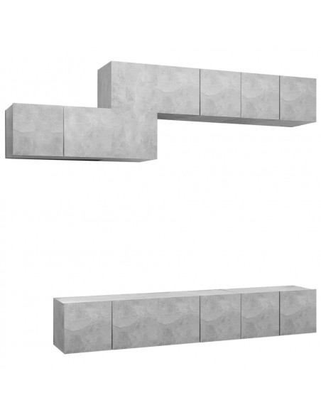 Set di Mobili Porta TV 7 pz Grigio Cemento in Legno Multistrato