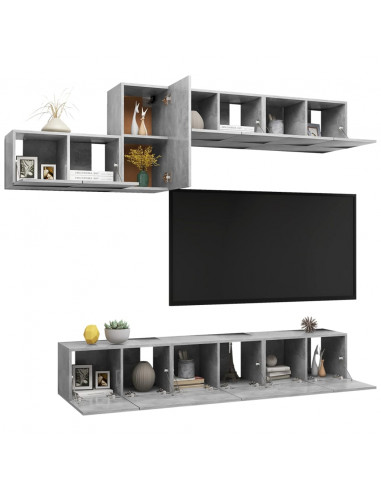 Set di Mobili Porta TV 7 pz Grigio Cemento in Legno Multistrato