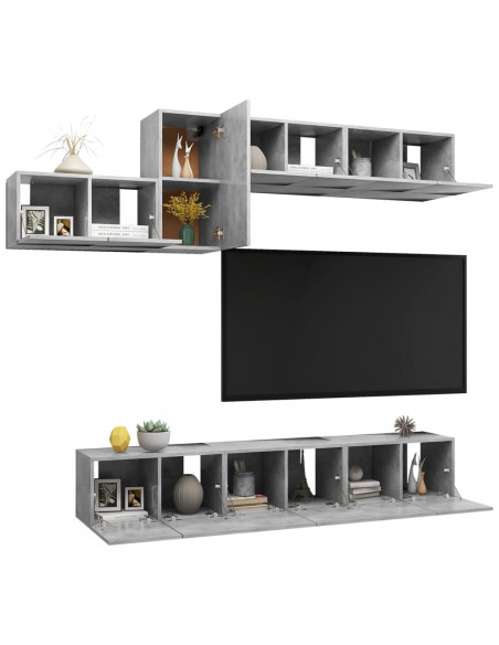 Set di Mobili Porta TV 7 pz Grigio Cemento in Legno Multistrato