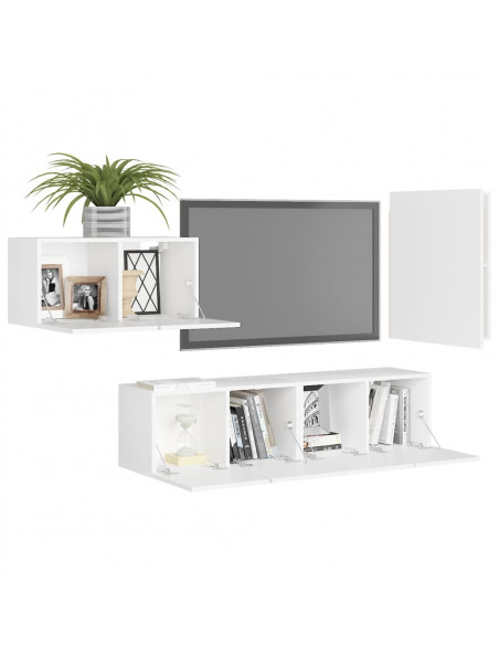 Set di Mobili Porta TV 4 pz Bianco in Legno Multistrato