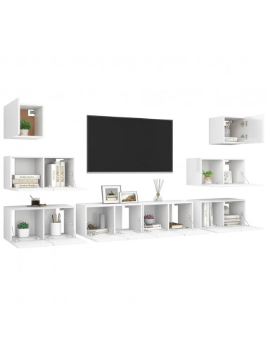 Set Mobili Porta TV 8 pz Bianco in Legno Multistrato