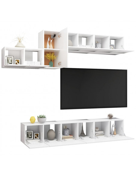 Set Mobili Porta TV 7 pz Bianco in Legno Multistrato