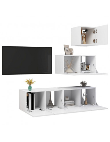 Set Mobili Porta TV 4 pz Bianco in Legno Multistrato