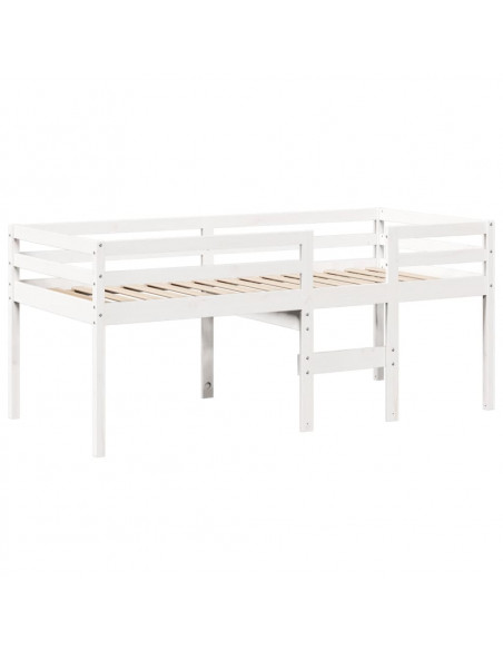Letto a Soppalco con Tetto Bianco 80x200 cm in Legno di Pino