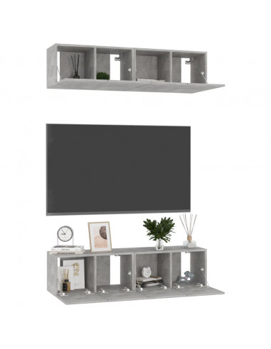 Mobili TV 4 pz Grigio Cemento 60x30x30 cm in Legno Multistrato