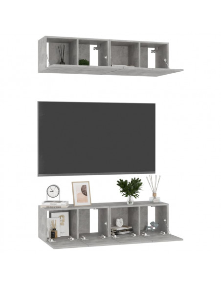 Mobili TV 4 pz Grigio Cemento 60x30x30 cm in Legno Multistrato