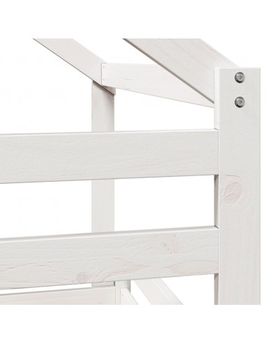 Letto a Soppalco con Tetto Bianco 80x200 cm in Legno di Pino