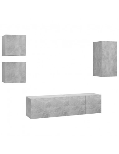 Set di Mobili Porta TV 5 pz Grigio Cemento in Legno Multistrato