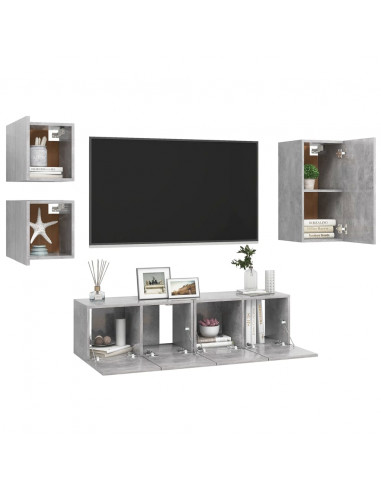 Set di Mobili Porta TV 5 pz Grigio Cemento in Legno Multistrato