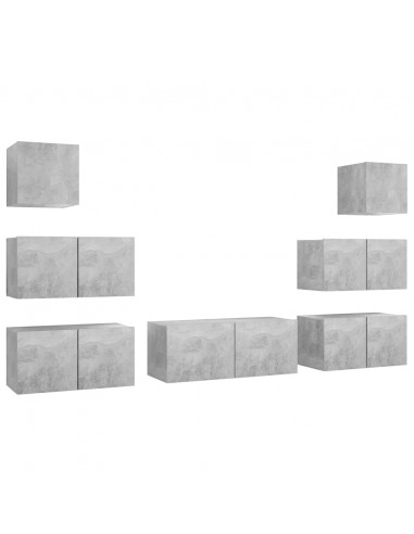 Set di Mobili Porta TV 7 pz Grigio Cemento in Legno Multistrato
