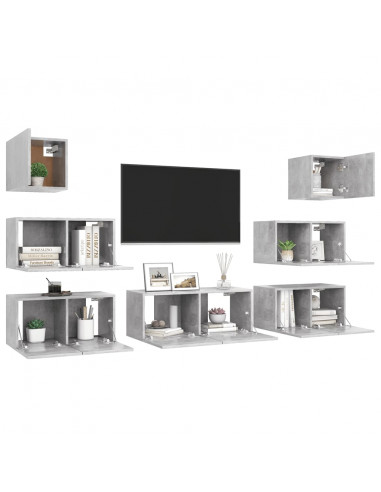 Set di Mobili Porta TV 7 pz Grigio Cemento in Legno Multistrato