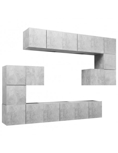 Set di Mobili Porta TV 10pz Grigio Cemento in Legno Multistrato