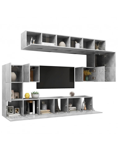Set di Mobili Porta TV 10pz Grigio Cemento in Legno Multistrato