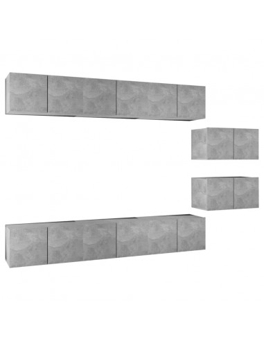 Mobili Porta TV 8 pz Grigio Cemento in Legno Multistrato