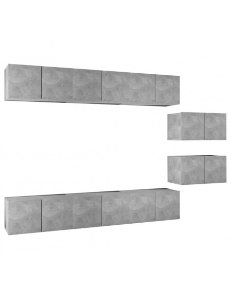 Mobili Porta TV 8 pz Grigio Cemento in Legno Multistrato