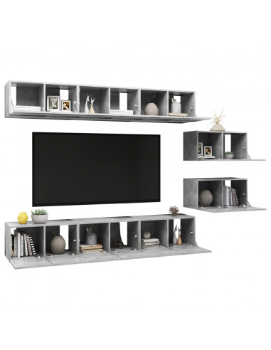 Mobili Porta TV 8 pz Grigio Cemento in Legno Multistrato