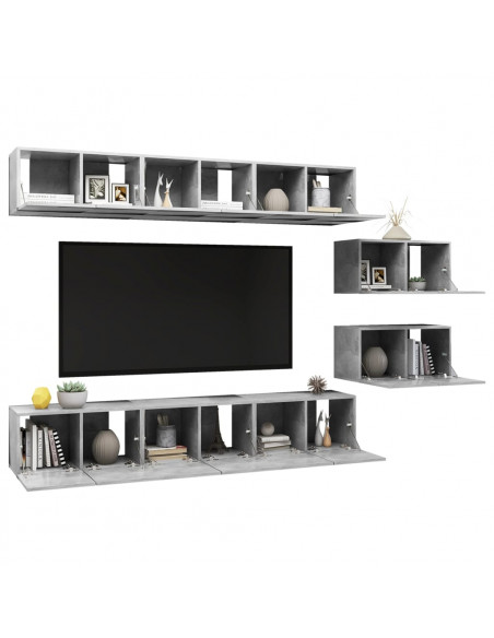 Mobili Porta TV 8 pz Grigio Cemento in Legno Multistrato