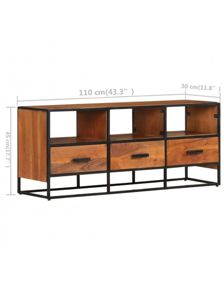 Mobile Porta TV 110x30x45 cm in Legno Massello di Acacia