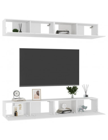 Mobili Porta TV 4 pz Bianchi 100x30x30 cm in Legno Multistrato