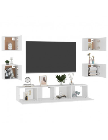 Set Mobili Porta TV 6 pz Bianco in Legno Multistrato