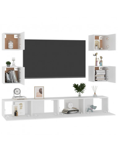 Set Mobili Porta TV 6 pz Bianco in Legno Multistrato