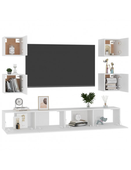 Set Mobili Porta TV 6 pz Bianco in Legno Multistrato