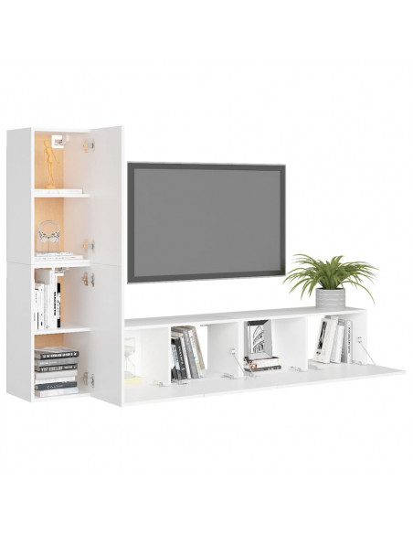 Set Mobili Porta TV 4 pz Bianco in Legno Multistrato