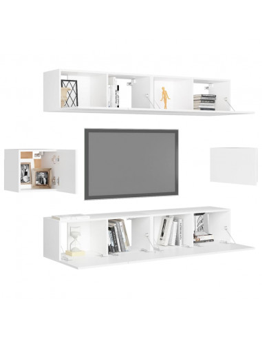 Set Mobili Porta TV 6 pz Bianco in Legno Multistrato