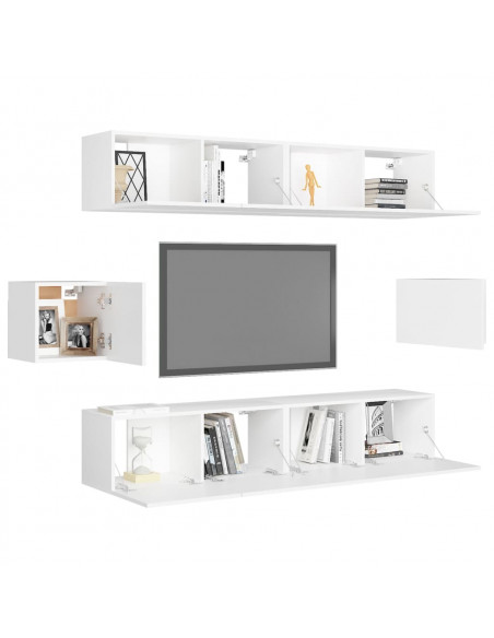 Set Mobili Porta TV 6 pz Bianco in Legno Multistrato