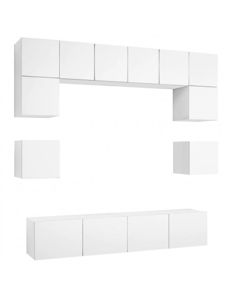 Set Mobili Porta TV 8 pz Bianco in Legno Multistrato