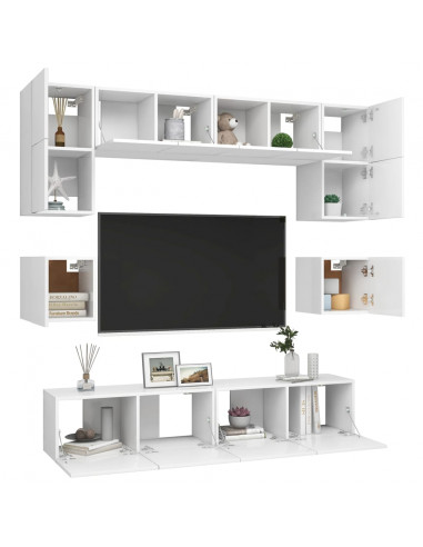 Set Mobili Porta TV 8 pz Bianco in Legno Multistrato