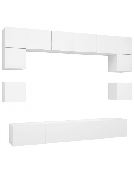 Set Mobili Porta TV 8 pz Bianco in Legno Multistrato