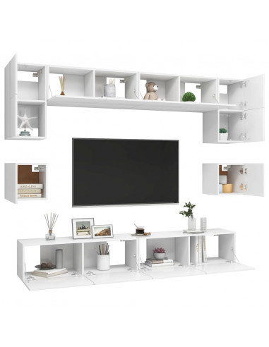 Set Mobili Porta TV 8 pz Bianco in Legno Multistrato