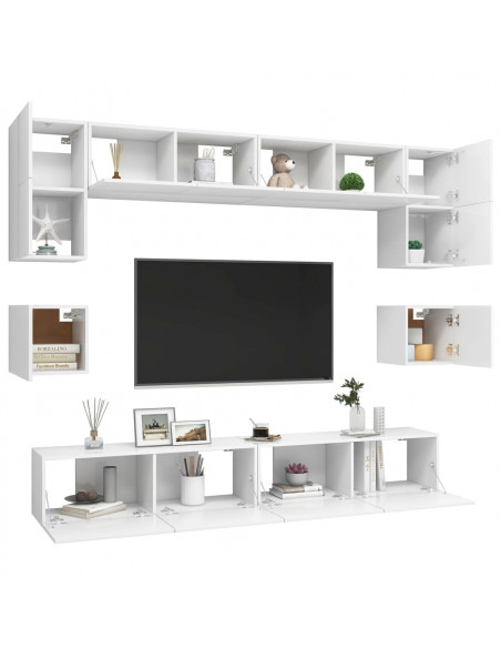 Set Mobili Porta TV 8 pz Bianco in Legno Multistrato